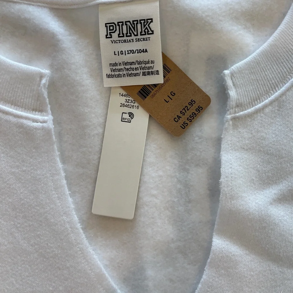 NWT PINK Victoria's Secret Gray and White Color-Blocked Sweatshirt - Picture 3 of 4